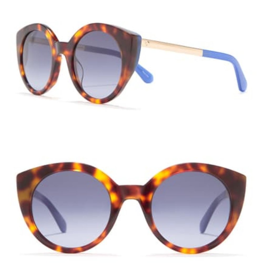 Kate Spade New York Norina Tortoise Cat Eye Blue Sunglasses New In Case $180
